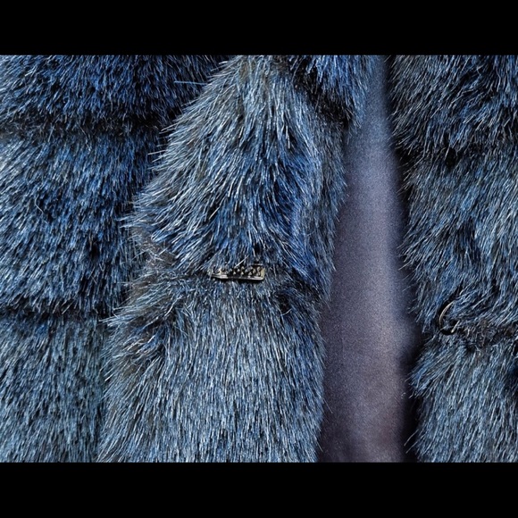 Laundry By Shelli Segal Royal Navy Blue Faux Fur Coat XL - Picture 9 of 10